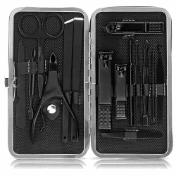 JamBer 15PCS Professionelle Maniküre Set, Edelstahl Nagelschere set, Portable Maniküre Pediküre Set mit luxuriösen Lederetui für Reisen & Zuhause (Schwarz)