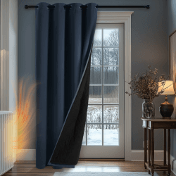 Deconovo 100% Blickdichte Gardinen Vorhänge Wärmeisolierend Verdunklungsvorhang Thermo Kälteschutz Vorhang Raumteiler Türvorhang Raumtrenner, 160x132(HöhexBreite), Dunkelblau, 1 Stück