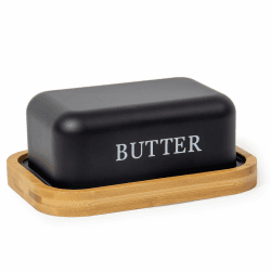 SYLANDO Butterdose , Butterglocke für 250 g Butter , Butter Dish aus Edelstahl , Butterschale mit Edlem & Nachhaltigem Bambusdeckel (Schwarz-15)