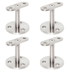 PRIOstahl Handlaufhalter Handlaufträger Wandhalter Handlaufstütze - 4 x Handlauf Flach an die Wand zum Anschrauben an Vierkantrohr mit 3-Loch Befestigung aus Edelstahl V2A Geländer Rohr Treppe