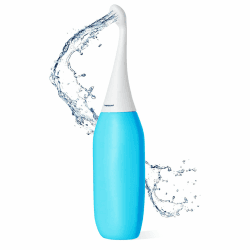 HappyPo Reisepodusche und Gesäßdusche für sanfte Intimreinigung - Tragbares Bidet ersetzt Feuchttücher und Dusch-WC - Ideal für unterwegs - 22x6,8x5,5 cm, Leicht und Kompakt, Hellblau