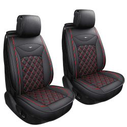 Udpomb 2 Stück Auto Vordersitzbezüge aus Leder in Schwarz&Rot mit Rhombus Motiv - Universelle Passform für Meisten Autos - Airbag kompatibel - Verschleißfestes Kunstleder - Einfache Installation