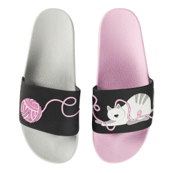 Dedoles Badeschuhe Damen Herren & Kinder Badesandalen lustige Designs Bücher Kaffee Party Pizza Fuchs Bär Lama Wolken Geschenk 37 EU Katze mit Wollknäuel