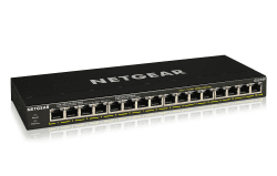 Netgear GS316P 16 Port Gigabit Ethernet LAN PoE Switch (mit 16x PoE+ 115W erweiterbar, Plug-and-Play Netzwerk Switch, Desktop oder Wandmontage, lüfterloses Metallgehäuse), schwarz