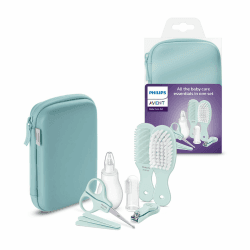 Philips Avent Babypflege-Set – Starter-Set mit 9 Zubehörteilen: Nagelknipser, Schere, 3 Nagelfeilen, Kamm, Haarbürste, Nasensauger und Fingerzahnbürste (Modell SCH401/00)