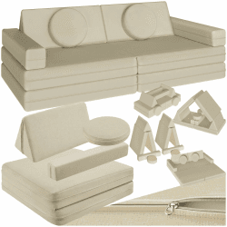 tectake® Spielsofa, Kindersofa klappbar, modulares Sofa mit Spiel- und Schlaffunktion, Möbel für Kinderzimmer, Indoor Spielplatz, Couch oder Sitzkissen, Schaumstoff Stapelsteine - 120 cm, beige