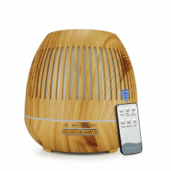 Luftbefeuchter Aroma Diffuser für Duftöle | Fernbedienung + Zeitschaltuhr | 400ml | Duftlampe Aromatherapie | 7 Farben Licht | Holzdesign Öl | Wellness Schlafzimmer Wohnzimmer (Hellbraun)
