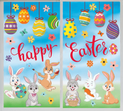 HPNIUB Fröhlicher Osterhase Fensterdekoration,Osterei-Fensteraufkleber, Hase Ei Blume Wandsticker,Cartoon Frohe Ostern Fensterdekoration für Ostern Kinderzimmerdekoration Eierjagd Spiele Partyzubehör