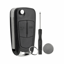2 Tasten Fernbedienungen Schlüsselgehäuse kompatibel für Opel Corsa D Klappschlüsselgehäuse mit Schraubendreher und Schlüsselring CR2032 Batterie