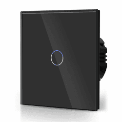 BSEED Touch lichtschalter schwarz Glas schuko schalter Berührung Wandlichtschalter 110V - 240V Gehärtete Kristallplatte mit LED Hintergrundbeleuchtung 1 Fach 1 Weg Kein Neutralleiter 1 Fach 1 Weg Schwarz