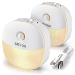 AUVON LED Nachtlicht mit Bewegungsmelder, Aufladbar USB Nachtlicht Kinder mit 3 Modi (Auto/ON/OFF), Warmes weißes Nachtlampe für Kinderzimmer, Schlafzimmer, Badezimmer, Gang [2 Stück]