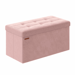 SONGMICS Sitzhocker mit Stauraum, klappbare Sitzbank, 38 x 76 x 38 cm Fußbank, Aufbewahrungsbox, bis 300 kg belastbar, für Wohnzimmer Schlafzimmer Flur, pastellrosa LSF247R01