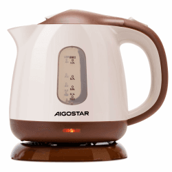 Aigostar Romeo - Mini Wasserkocher 1 Liter, 1100 Watt, Kompakter Reisewasserkocher, Wasserkocher Kompaktkessel, Wasserkocher Klein, Abschaltautomatik mit Trockenschutz, Leise, BPA-frei, Braun.