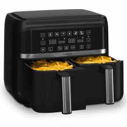 Klarstein Heißluftfritteuse, Airfryer mit 2 Kammern, 2850W Kompakte Heißluftfritteuse, 7,6L Luft-Friteuse mit Touch-Bedienfeld, Timer, Vorheizen, 6 Modi, Große Heissluftfriteuse, Air Fryer XL