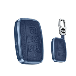 HIBEYO Smart Autoschlüssel Hülle passt für Land Rover Freelander2 Range Rover Sport Evoque Discovery für Jaguar XF XJL XE V12 Schlüsselhülle Cover Schlüsselgehäuse Schlüsselanhänger Leder (Blau)