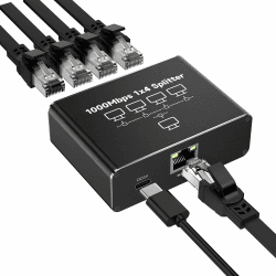 GlasFlength LAN Splitter 1 Auf 4 1000Mbps Ethernet Splitter, LAN Switch 4 Port Mit USB Type-C-Netzkabel Gigabit Ethernet Switch Stromkabel für Computer Hubs Switches Router Set-Top Box Digital TV et