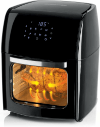 GOURMETmaxx Digitale Heißluftfritteuse 12L XXL-Ofen | Airfryer mit Timerfunktion, Touchdisplay, Drehspieß & Backgitter | fettarm, energiesparend frittieren | 8 Programme, 1800 W