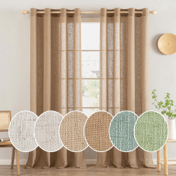 MIULEE Gardinen Vorhänge mit ösen Voile Vorhang kurz Modern Leinenoptik Halbtransparent Ösenvorhang für Wohnzimmer Kinderzimmer Raumteiler 2er Set Braun 225x140 cm