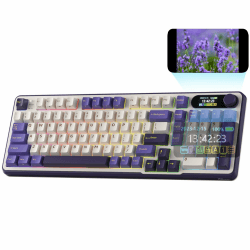 RK ROYAL KLUDGE S98 Mechanische Tastatur mit Smart Display & Knopf, Top Mount 96% Kabellose Mechanische Tastatur BT/2.4G/USB-C, Hot-Swap-fähige, Software-Unterstützung, Massiver Akku, 98 Tasten Linearer Chromgrün Schalter Lavendelviolett