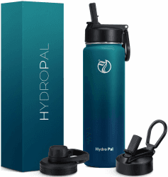 HydroPal Edelstahl Trinkflasche - 750ml, 1L, 1,2L, BPA-Frei, Kohlensäure geeignet, Isolierte Thermosflasche mit Strohhalm & 2 Deckel, Auslaufsichere Isolierflasche für Kinder, Sport, Fitness