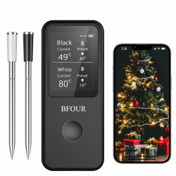 BFOUR Fleischthermometer kabellos mit 2 kabellos, Grillthermometer Bluetooth, 2,4 Zoll Display, Wasserdicht, Bratenthermometer kabellos für Grill,Backofen