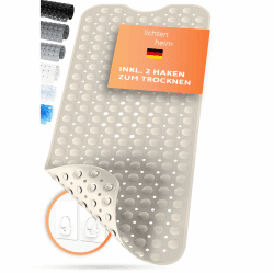 LICHTENHEIM Duschmatte rutschfest Sensitiv 100x40 cm - INKL 2 Haken - Badewannenmatte rutschfest - Antirutschmatte Badewanne BPA frei - Badematte schimmelresistent & waschbar (Sand)