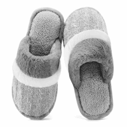 GOEWY Hausschuhe Damen Herren Winter Plüsch Wärme Pantoffeln Weiche Flache Memory Foam Home Rutschfeste Slippers Hellgrau 42/43 EU