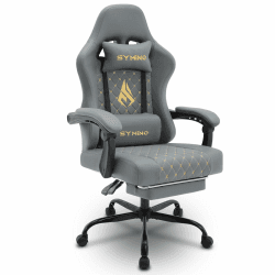 Symino Gaming Stuhl Racing Gamer Stuhl - Ergonomischer Gaming Sessel mit Lendenwirbelstütze, Verstellbare Armlehnen, Gaming Chair mit Fußstütze Vintage PU Leder 200KG, Grau