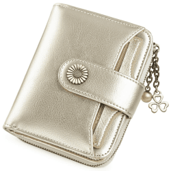 SENDEFN Geldbörse Damen Klein,Geldbeutel Frauen Echtes Leder,mit Münzfach Kleines Zipper Brieftasche Kartenhalter mit RFID Blocker Cd-gold-n