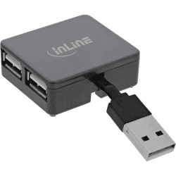 InLine® USB 2.0 4-Port Hub, USB-A Stecker auf 4X USB-A Buchse, Kabel 4cm, Quadrat, schwarz
