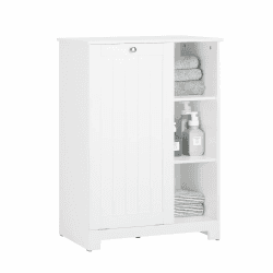 SoBuy BZR105-W Wäscheschrank mit ausklappbarem Wäschesack Wäschetruhe Wäschesammler Wäschekorb Badschrank Weiß BHT ca. 60x86x37cm
