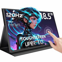 UPERFECT Portable Monitor Touchscreen, 18,5 Zoll 120Hz Tragbarer Monitor Touchscreen 1080P Mobile Monitor with Mini HDMI/USB-C External Monitor for Laptop/Phone/Spielkonsole, VESA Mountable