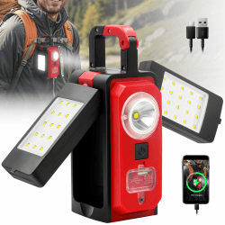 SYLSTAR Akku Strahler, 3000LM COB LED Baustrahler Akku mit Magnet, 4 Lichtmodi und Powerbank, Multifunktional Wasserdichte tragbare led arbeitsleuchte für Werkstatt, Baustelle, Garage, Camping