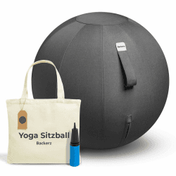 Backerz Sitzball 65 cm - Ergonomische Sitzmöbel für Büro und Heimbüro - Langlebiger Stoff, Gymnastikball - Fitness-Ball, Ballstuhl mit Ballauflage - Waschbarer Leinenbezug - Schwarz