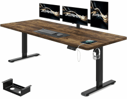 JUMMICO Höhenverstellbarer Schreibtisch 180 x 80 cm mit Kabelwanne, Höhenverstellbar Elektrisch Stehpult mit USB-Buchse, Computertisch, Ergonomischer Steh-Sitz Tisch, Bürotisch, Vintage-Braun