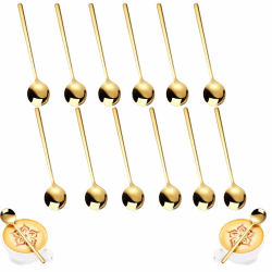 12 Stücke, Gold Kaffeelöffel, Klein Kaffeelöffel, Edelstahl Teelöffel, Goldener Edelstahllöffel, Classic Kaffeelöffel, Kuchen Löffel, Poliert Teelöffel, für Dessert, Kaffee, Eis (13 CM, Golden)…