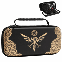TiMOVO Tasche Kompatibel mit Nintendo Switch OLED Modell 2021 & Switch, Hartschalen Aufbewahrung mit 10 Spielkartenhaltern Switch Konsole Zubehör Dauerhafte Tragetasche Hülle Case, Schwarzer Goldadler