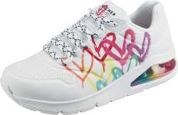 Skechers Damen UNO 2 Floating Love Sneakers 39 EU Wht Duraleather Multi Color Heart Print Trim