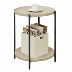 WOLTU Couchtisch rund, Beistelltisch mit 2 Ablagen, Wohnzimmertisch mit Abnehmbarer Tischplatte, Nachttisch Sofatisch Telefontisch für Wohnzimmer Schlafzimmer, aus MDF Metall, helle Eiche, BTS06hei