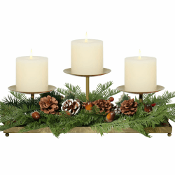 HofferRuffer Kerzenhalter Kerzenständer Gold Kerzenhalter aus Metall mit 3 Kerzentabletts, für Stumpenkerzen, Höhenverstellbar, Weihnachten, Hochzeit, Tischdekoration