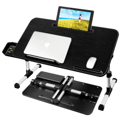 AirOpen Laptoptisch fürs Bett, Höhenverstellbar, Winkelverstellbar, Betttisch Klappbar mit Schublade, Tablet-Ständer, Laptop Tisch für Bett, Sofa, Couch, Boden (60 x 34 cm, Schwarz)