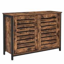 VASAGLE Sideboard, Küchenschrank mit Schiebetüren und Lamellentüren, Stahlgestell, 100 x 35 x 70 cm, Industrie-Design, vintagebraun-schwarz LSC081B01