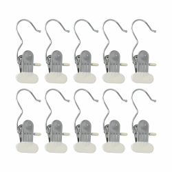 10 Stück Edelstahl Wäsche Haken Set, 2-in-1 rutschfest Kleiderbügel Clips, 360° Drehbarer Haken zum Trocknen von Clips, Tragbare Metall Klammern für Hosen, Schuhe, Handtuch und Socken (Beige)