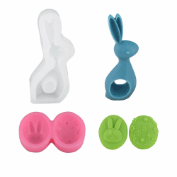 2 Stück Silikon Gießform Ostern,Giessform Silikon Ostern,Osterhase und Ostereier,Silikonform Ostern,Silikonformen Gießformen,Silikon Gießformen,für Seife,Ostern Deko,Sojawachs Kerzen