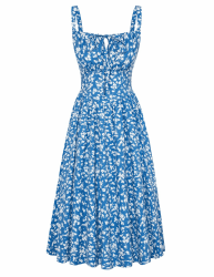 SCARLET DARKNESS Damen Viktorianisches Blumenkleid Corsett Mittelalter Spaghetti Trägerkleid M Dunkelblau-weiß Blumen