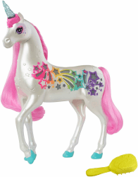 Barbie Einhorn, Dreamtopia Brush 'N Sparkle Unicorn, Barbie Zubehör mit magischer Bürste für 4 Licht-und Soundeffekte, Batterien nicht enthalten, Spielzeug ab 3 Jahre, GFH60