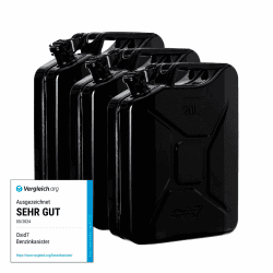 Oxid7 3x Kraftstoffkanister 20 Liter aus Metall schwarz | Benzin, Diesel & Bio-Ethanol geeignet | 20L Benzin-Kanister mit UN-Zulassung & Bauart geprüft