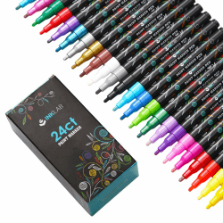 INK LAB Acrylstifte Marker Stifte 24 Farben Steine Bemalen Stifte Set Permanent Wasserfest Acrylfarben Marker Set für Steine Glas Holz Leinwand Keramik DIY Fotoalbum