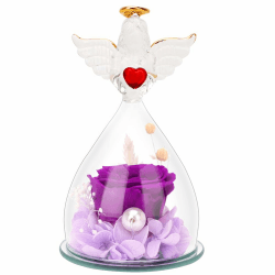VOHESEA Ewige Rose im Glas Engel Figur - Lila Ewige Rosenblume Frauen Geschenk Glaskuppel Engelsstatue Handgefertigt ewige Rosenblume Geburtstagsgeschenk für Frauen, Mama, Mutter, Oma