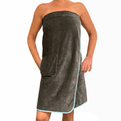 HOMELEVEL Saunakilt für Damen und Herren mit Klettverschluss und Tasche aus 100% Baumwolle Sauna Kilt Sarong Anthrazit / Mintgrün
